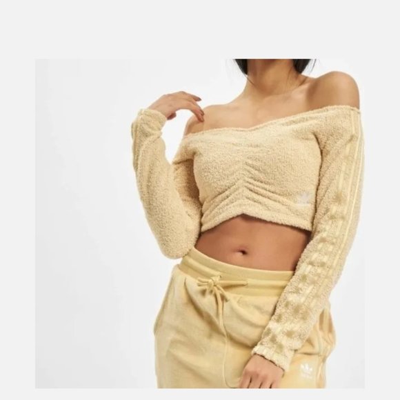 adidas Tops - adidas Originals fuzzy knit Off The Shouler Crop Top Medium Teddy